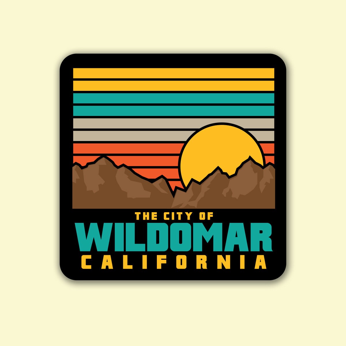 Wildomar CA Mountain Sunset Sticker ~ Vintage inspired ~ Waterproof vinyl decal for Laptop, Tumbler, car