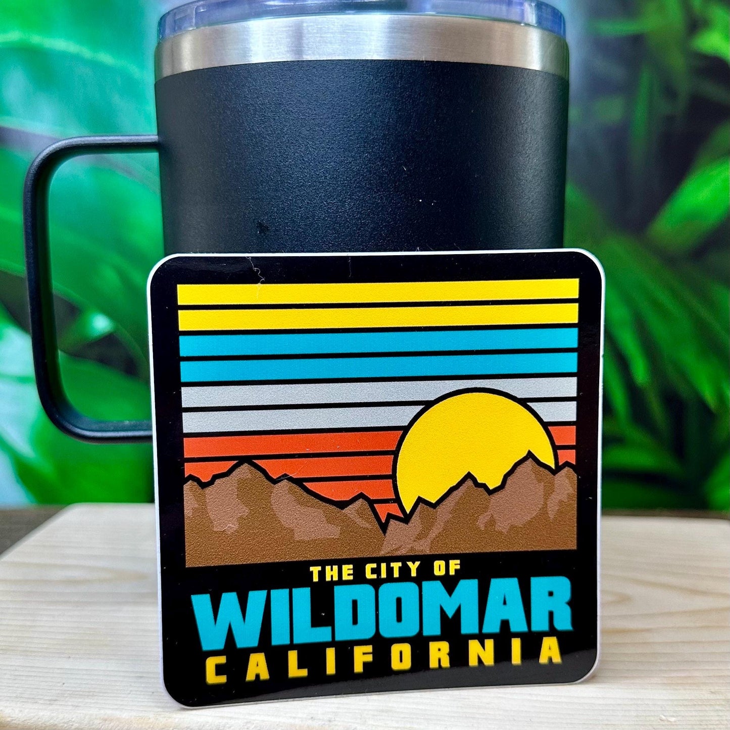 Wildomar CA Mountain Sunset Sticker ~ Vintage inspired ~ Waterproof vinyl decal for Laptop, Tumbler, car
