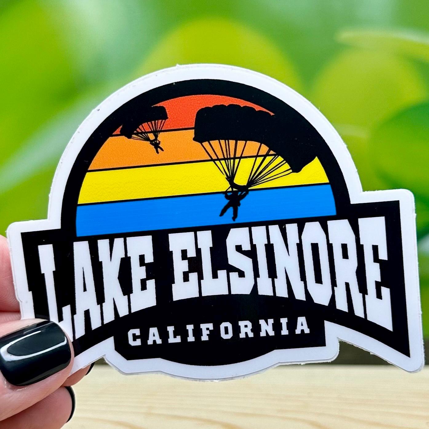 Skydiving Adventure Sticker - Lake Elsinore California - Waterproof Vinyl Decal for Helmets, Tumblers, Laptops