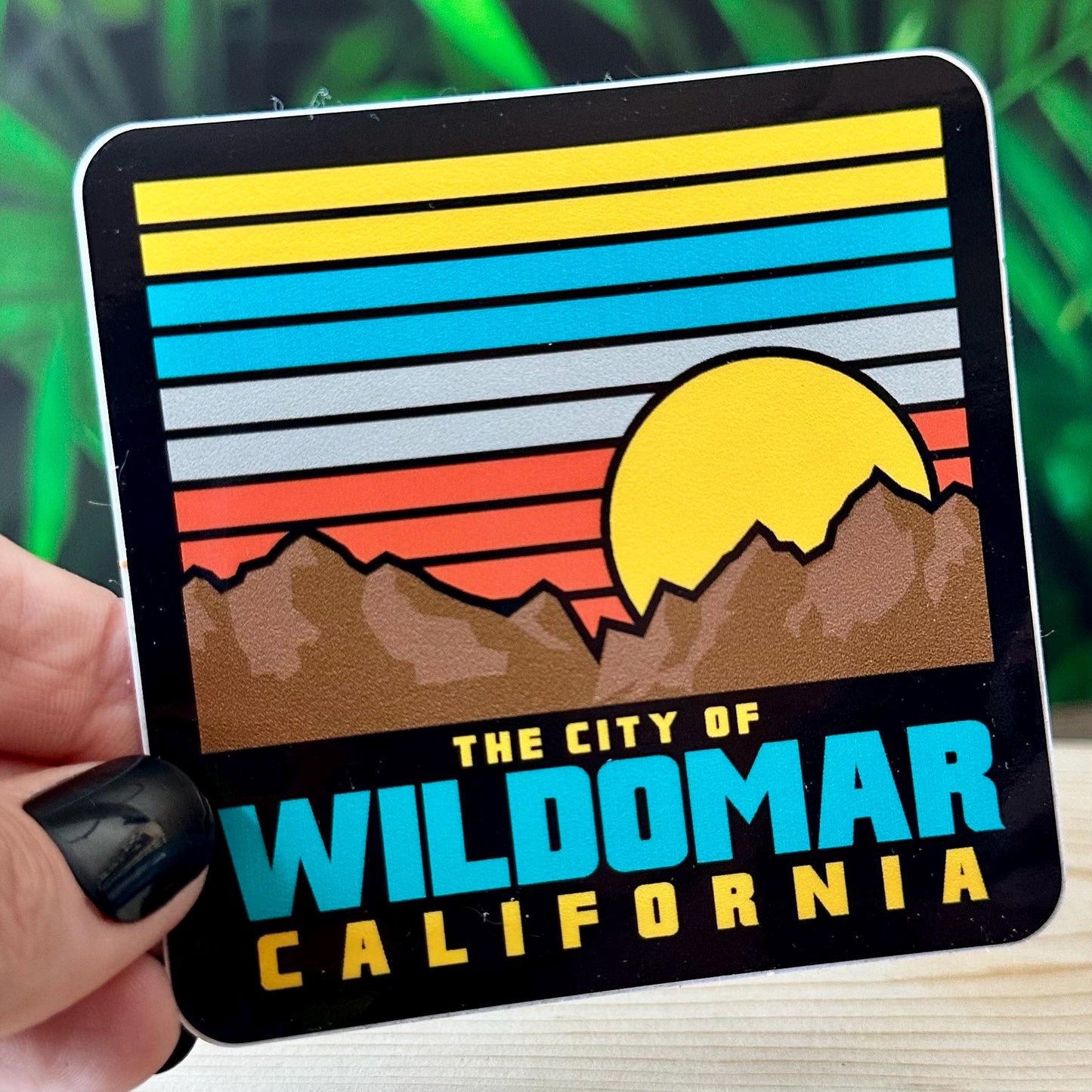 Wildomar CA Mountain Sunset Sticker ~ Vintage inspired ~ Waterproof vinyl decal for Laptop, Tumbler, car