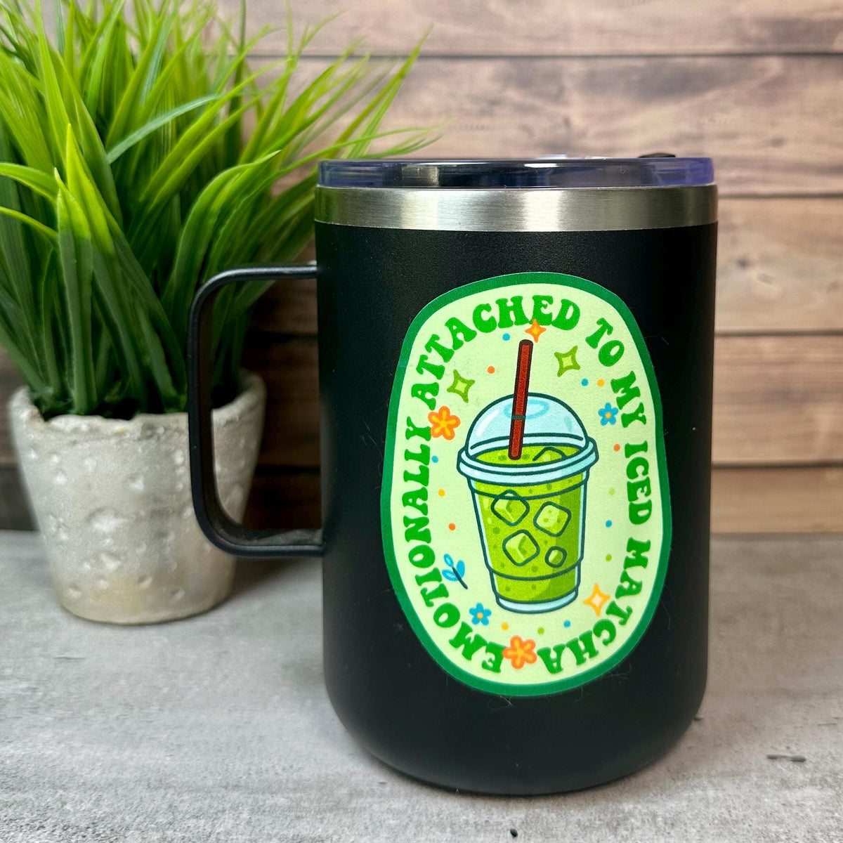 Emotionally Attached Iced Matcha Sticker -Cute Coffee Decor, Waterproof 3.5x2.5in