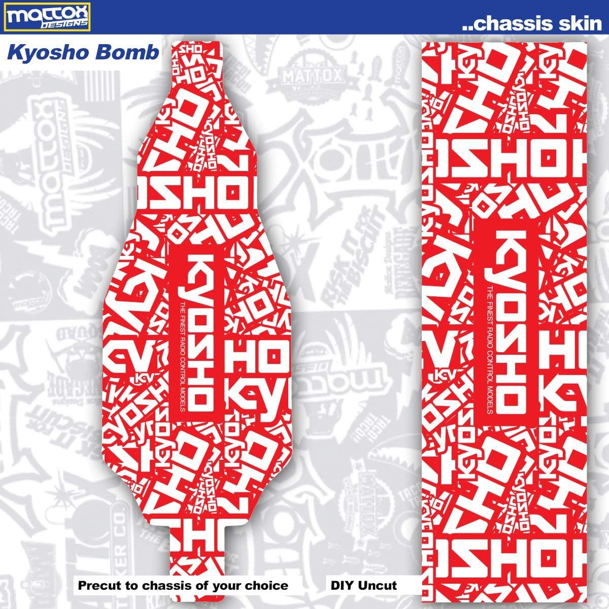 Chassis Skin for rc cars. Fits Tekno, Team associated. Kyosho. Stickers make you faster. Custom stickers and decals