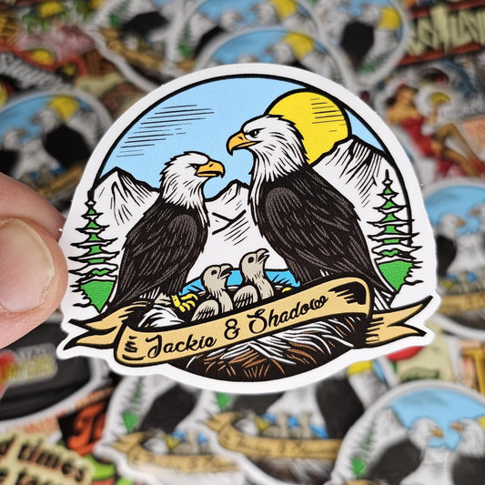 Big Bear Eagles, Jackie & Shadow - Bright Vinyl Decal for Water Bottle or Laptop - Nature Inspired