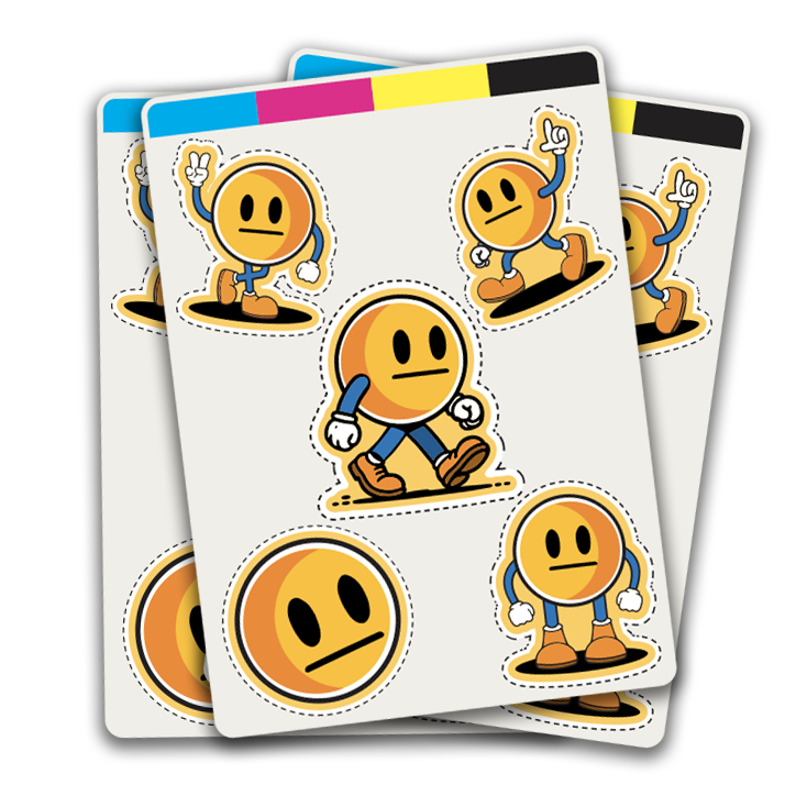 Set of stickers with cartoon character on a white background