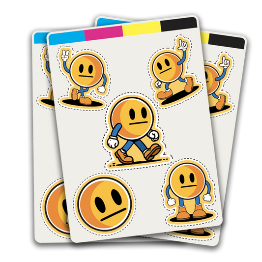 Set of stickers with cartoon character on a white background