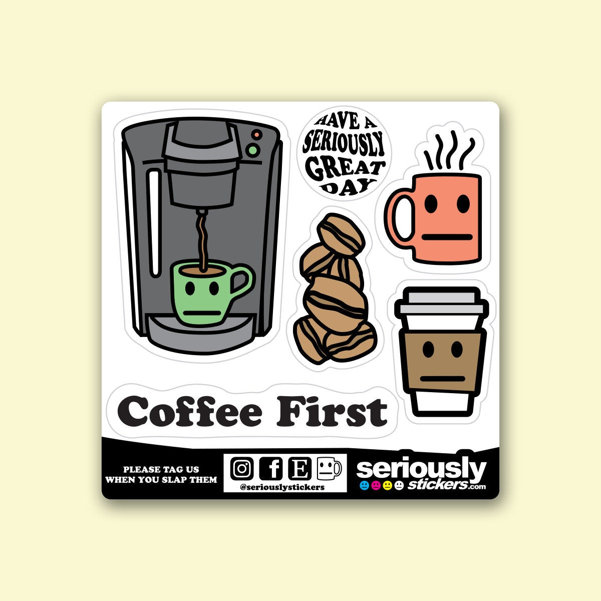a sticker of coffee and a cup of coffee