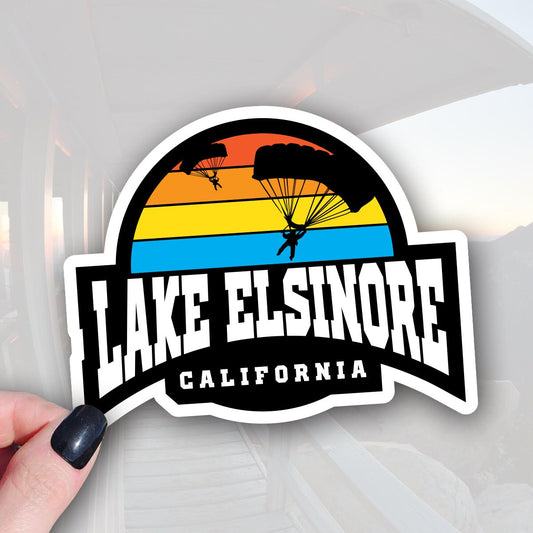 sticker that says lake elsinore with parachutes