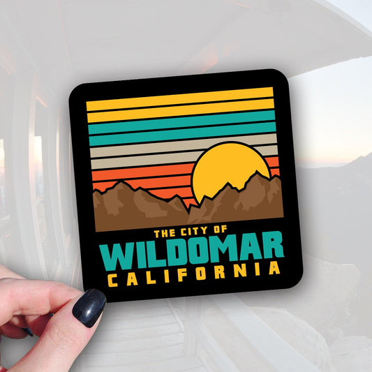 Wildomar California sticker sunset and mountains