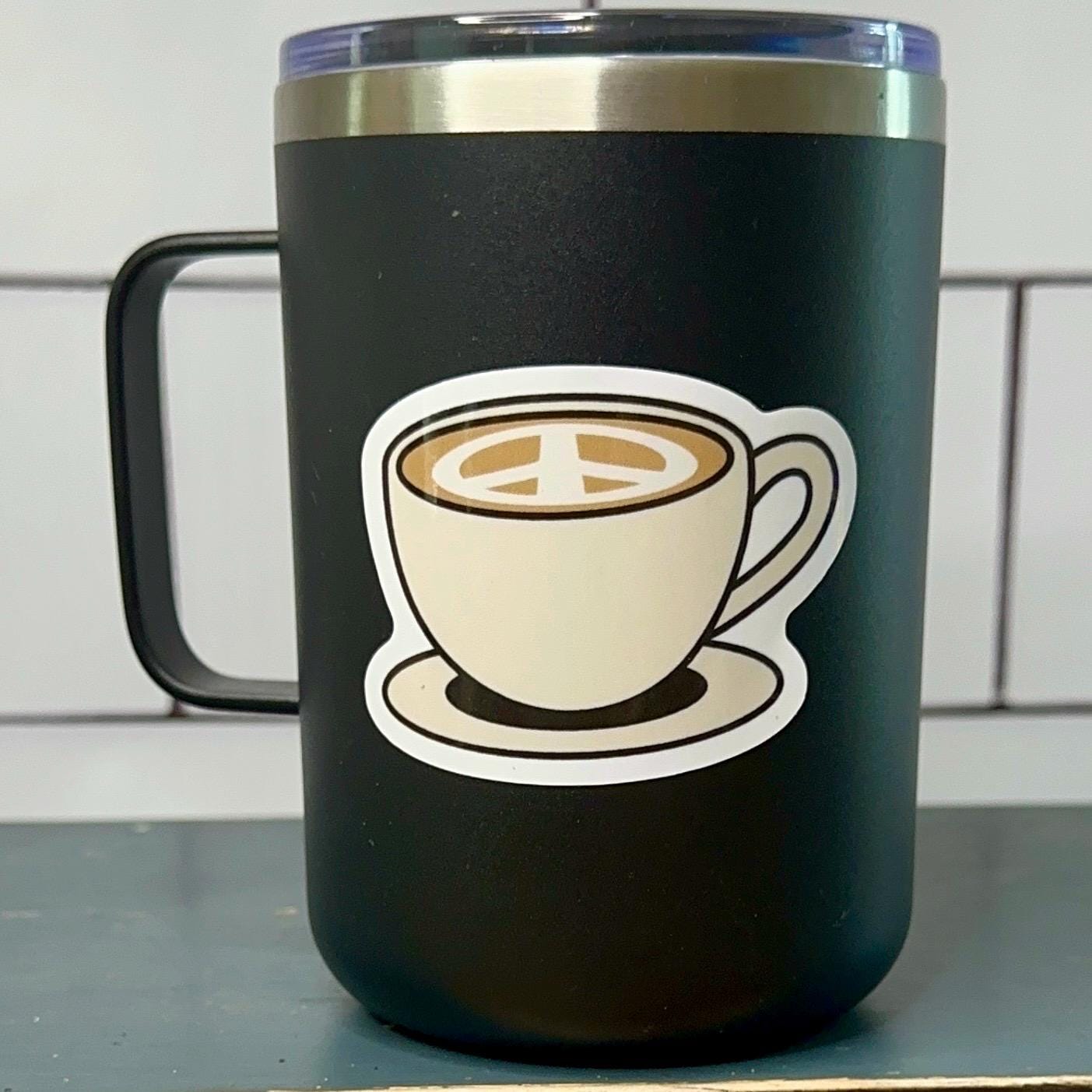 Coffee Cup Sticker: Peace Sign Design - Waterproof Vinyl Decal