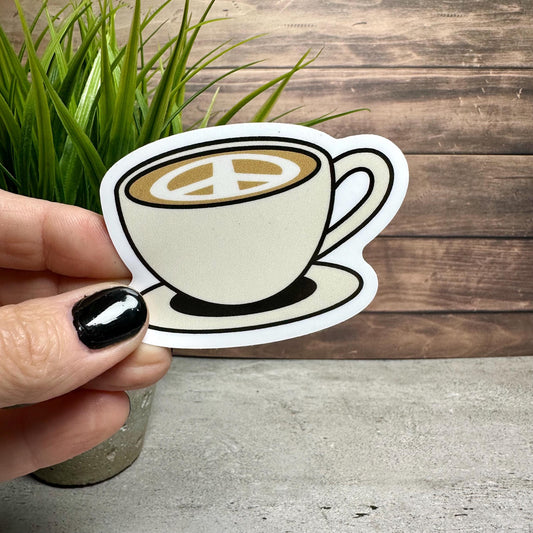 Coffee Cup Sticker: Peace Sign Design - Waterproof Vinyl Decal