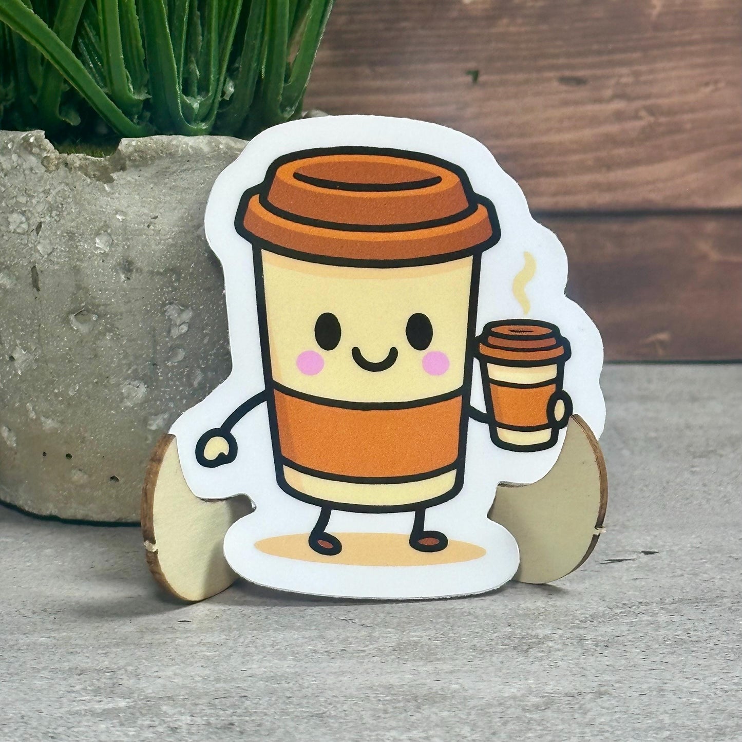 Coffee Drinking Coffee Vinyl Sticker, Cute Design (3in x 2.5in, Waterproof)