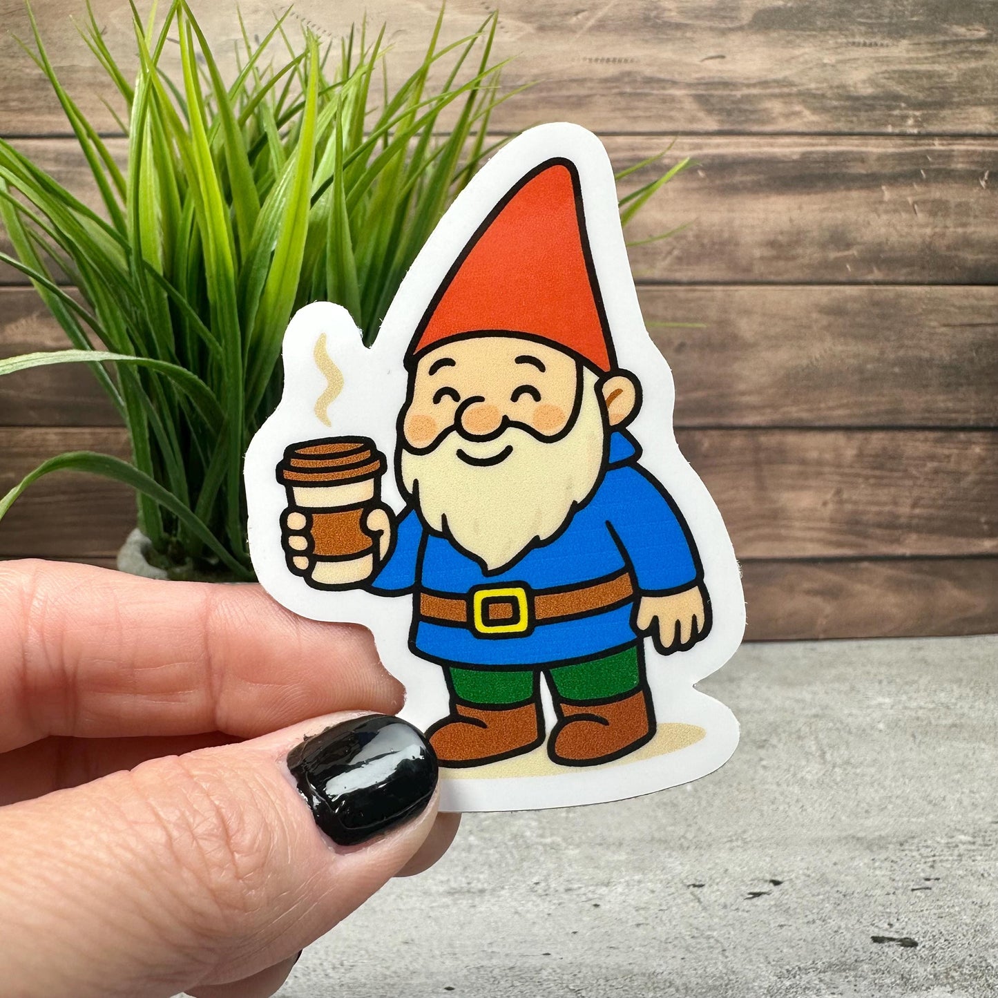 Cute Gnome Coffee Sticker - Waterproof Vinyl Decal, 3in