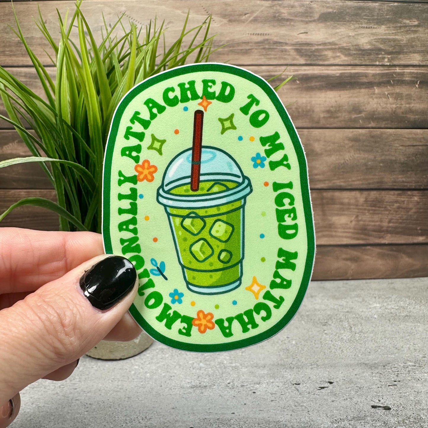 Emotionally Attached Iced Matcha Sticker -Cute Coffee Decor, Waterproof 3.5x2.5in