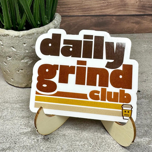 Daily Grind Club Coffee Sticker (Waterproof Vinyl, 3x2.5in)