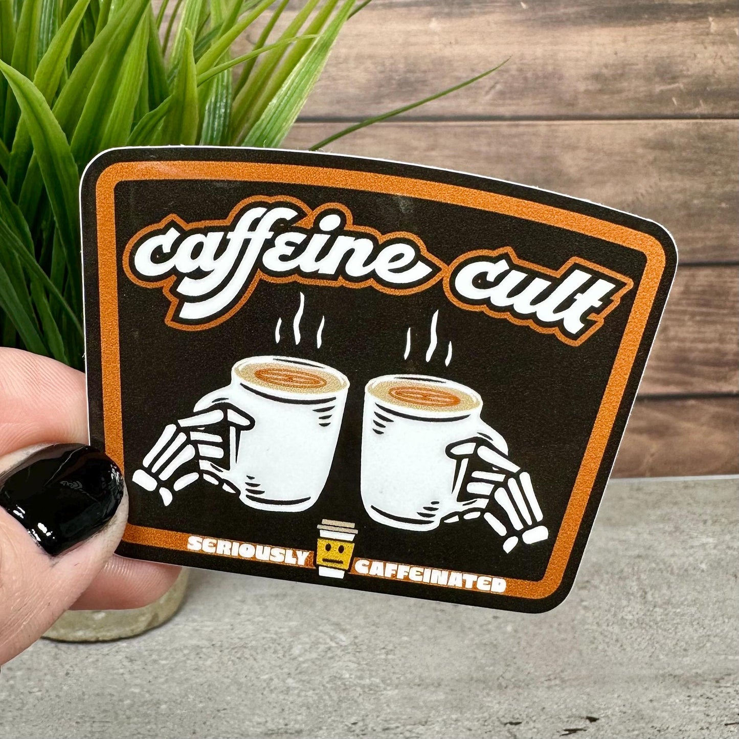Coffee Cult Sticker: Waterproof Vinyl Decal (3x2 Inches, Glossy)