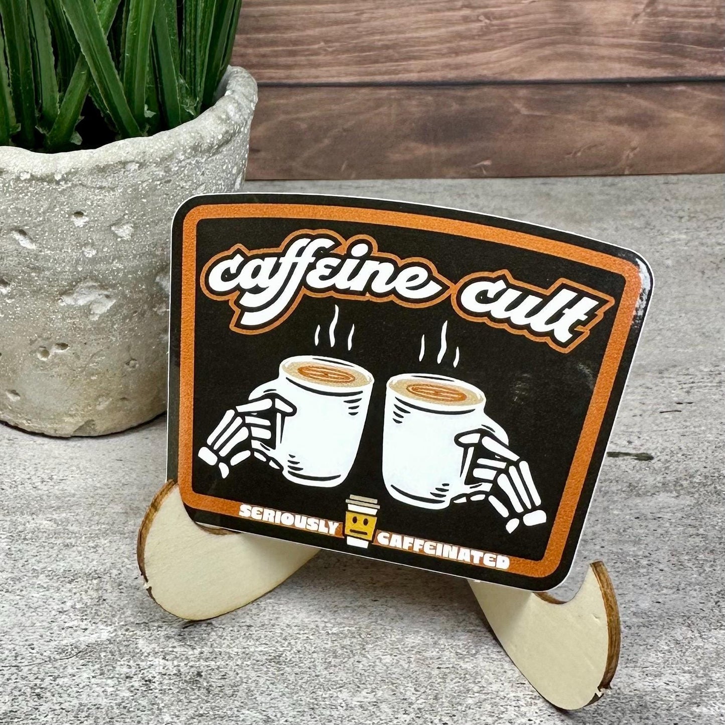 Coffee Cult Sticker: Waterproof Vinyl Decal (3x2 Inches, Glossy)