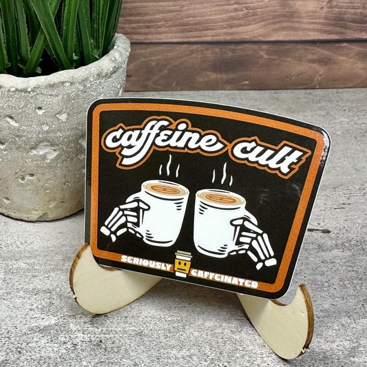 Coffee Cult Sticker: Waterproof Vinyl Decal (3x2 Inches, Glossy)