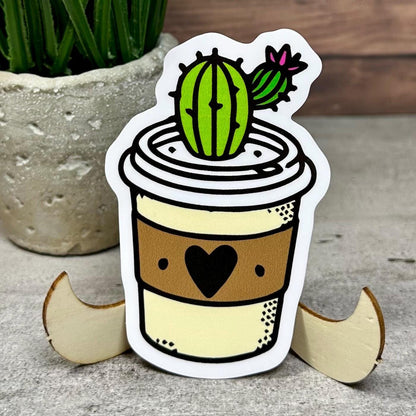 Cactus Coffee Cup Sticker: Waterproof Vinyl Decal (3.5x2.25")