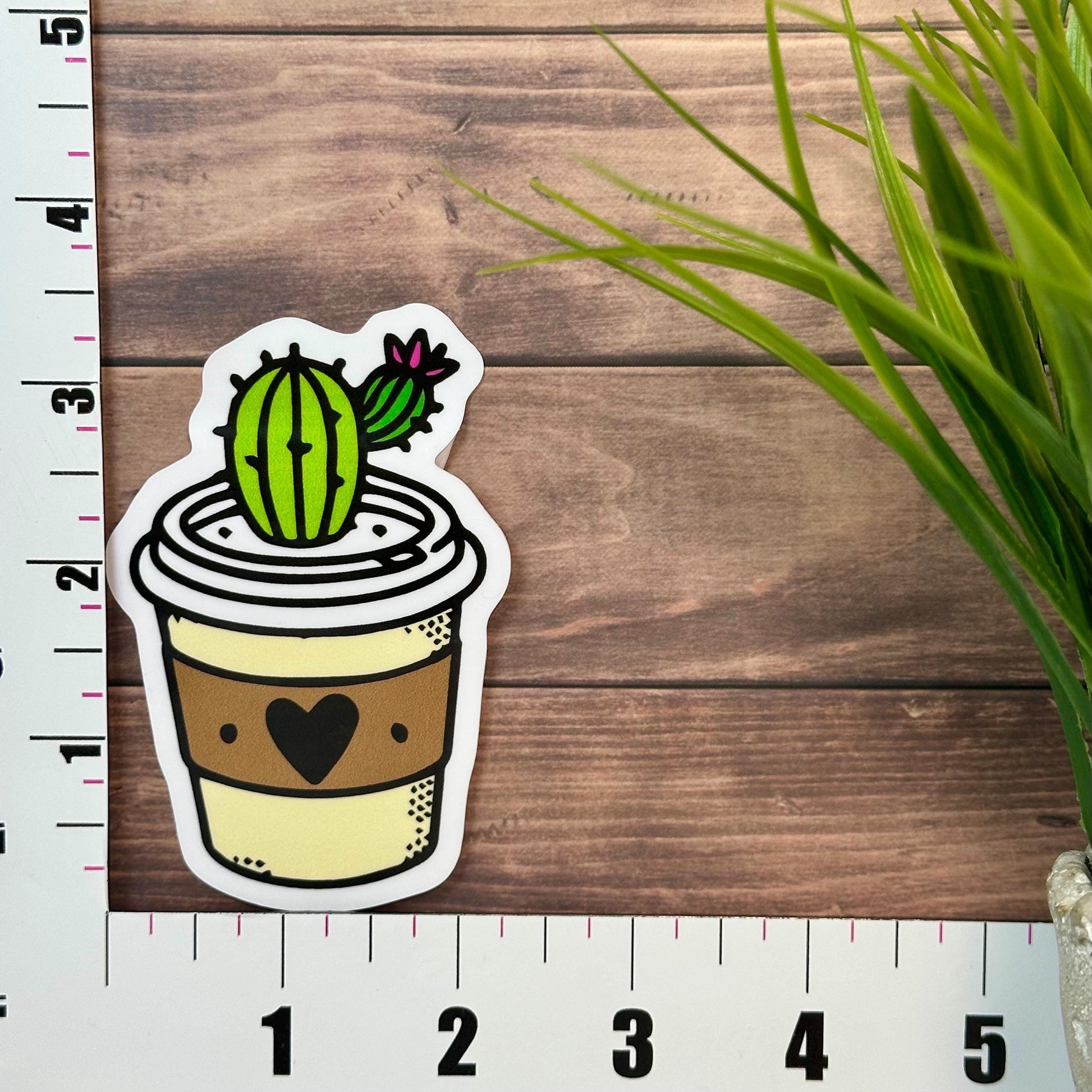Cactus Coffee Cup Sticker: Waterproof Vinyl Decal (3.5x2.25")