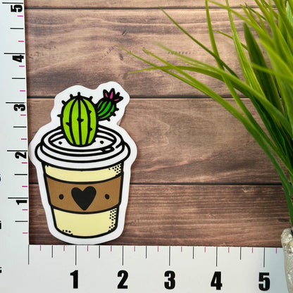 Cactus Coffee Cup Sticker: Waterproof Vinyl Decal (3.5x2.25")