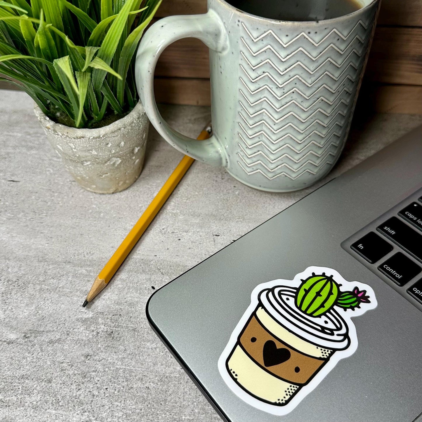 Cactus Coffee Cup Sticker: Waterproof Vinyl Decal (3.5x2.25")