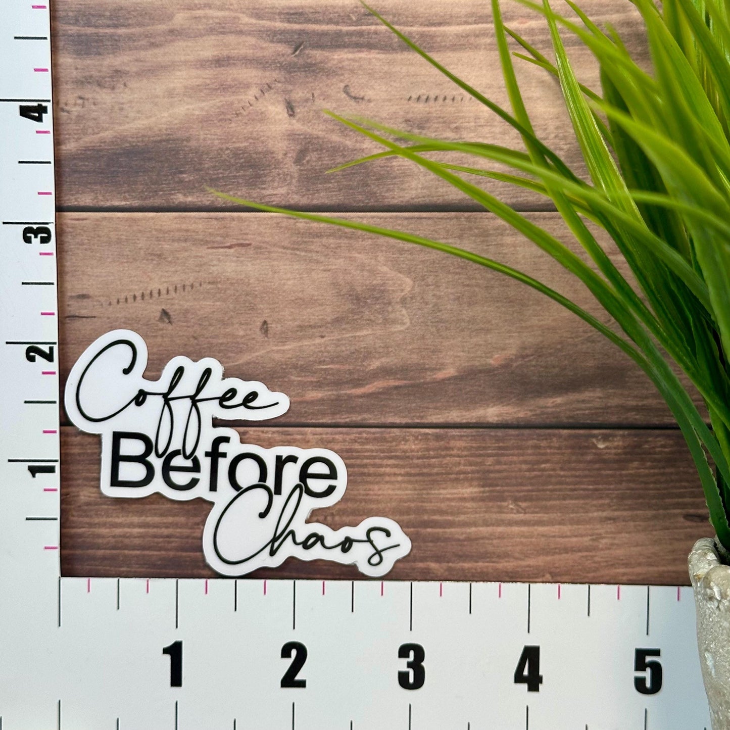 Coffee Before Chaos Sticker: Waterproof Vinyl Decal (3in x 2in)