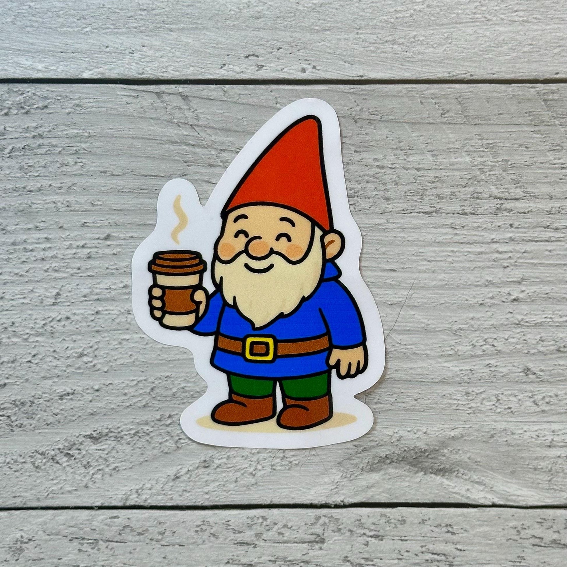 Cute Gnome Coffee Sticker - Waterproof Vinyl Decal, 3in