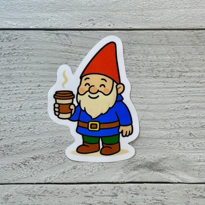 Cute Gnome Coffee Sticker - Waterproof Vinyl Decal, 3in