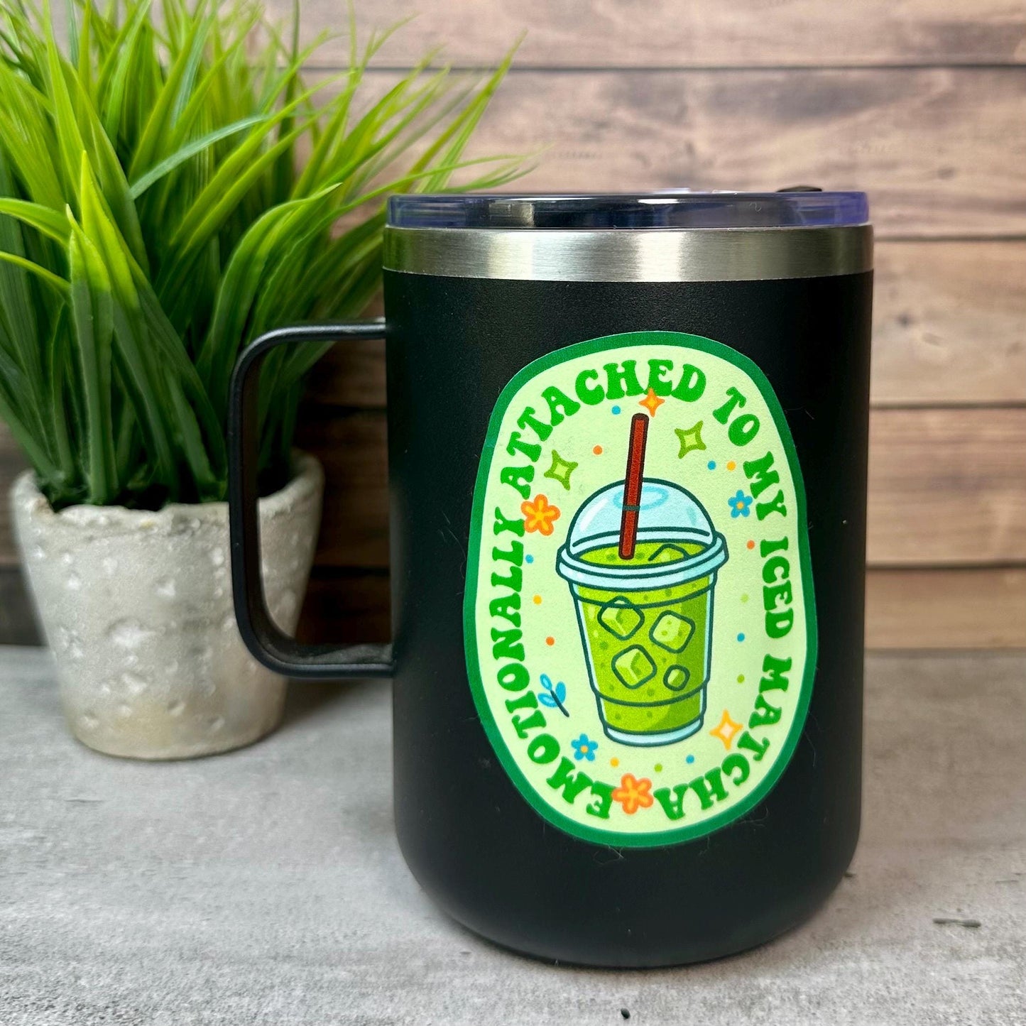 Emotionally Attached Iced Matcha Sticker -Cute Coffee Decor, Waterproof 3.5x2.5in