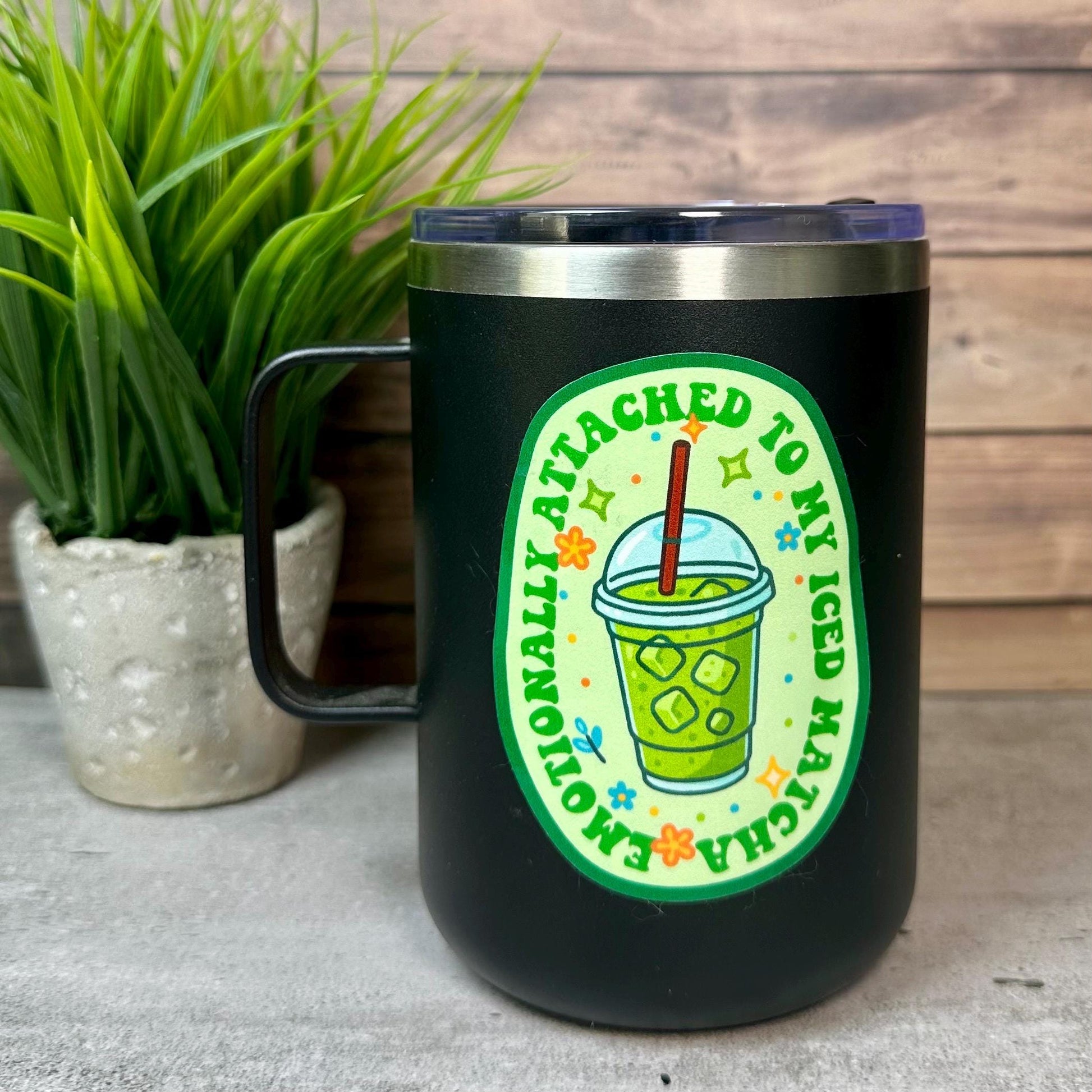 Emotionally Attached Iced Matcha Sticker -Cute Coffee Decor, Waterproof 3.5x2.5in