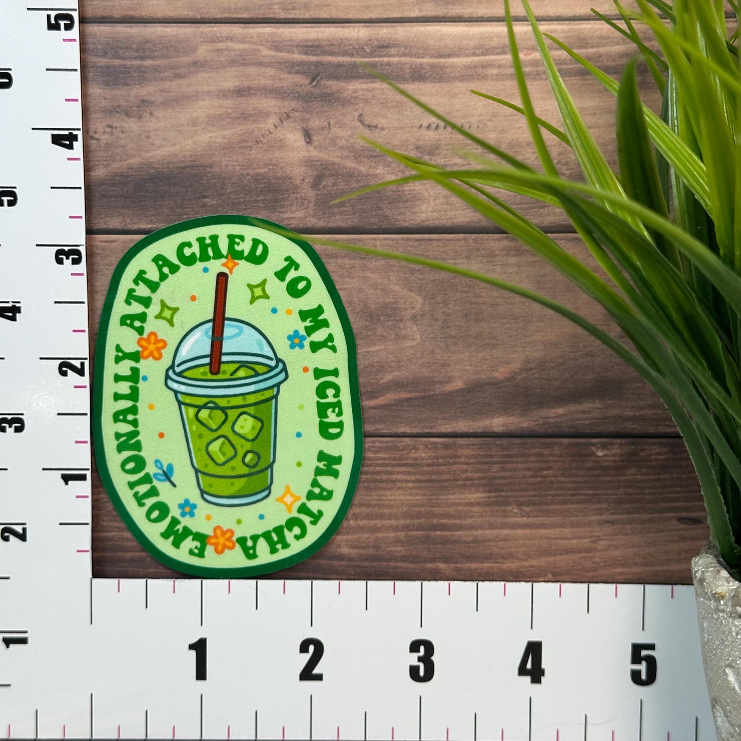 Emotionally Attached Iced Matcha Sticker -Cute Coffee Decor, Waterproof 3.5x2.5in