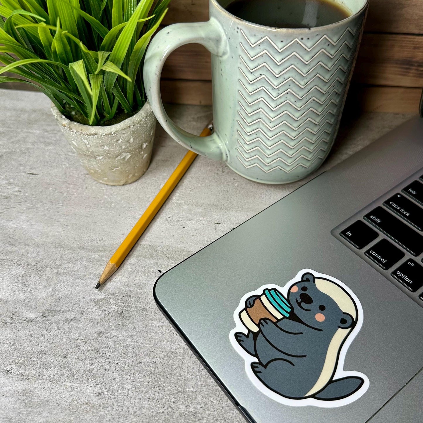 Honey Badger Vinyl Sticker, Cute Coffee Design [Waterproof decal, 3x3 inches]