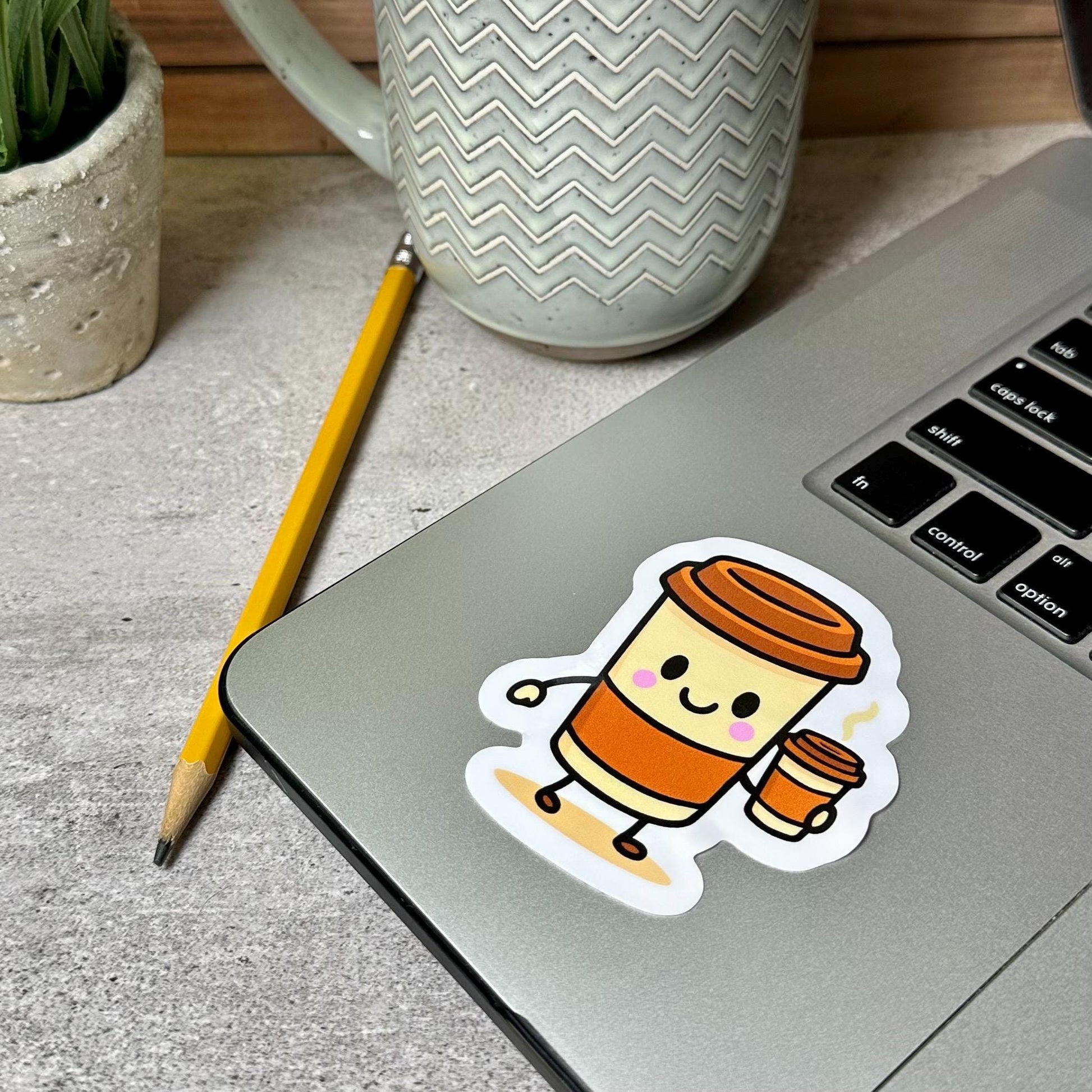Coffee Drinking Coffee Vinyl Sticker, Cute Design (3in x 2.5in, Waterproof)