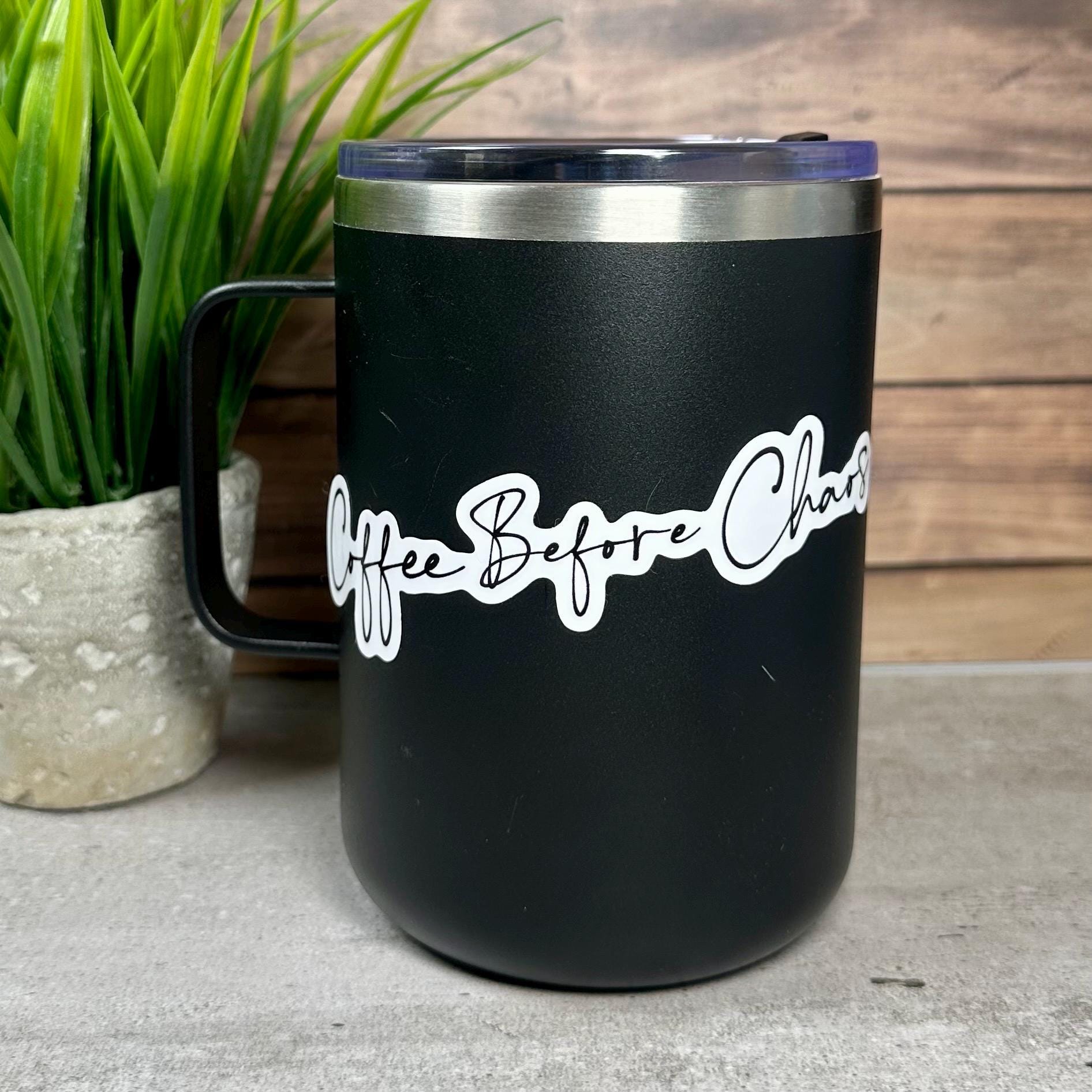 Coffee Before Chaos Sticker - Waterproof Vinyl, 3.5in x 0.7in