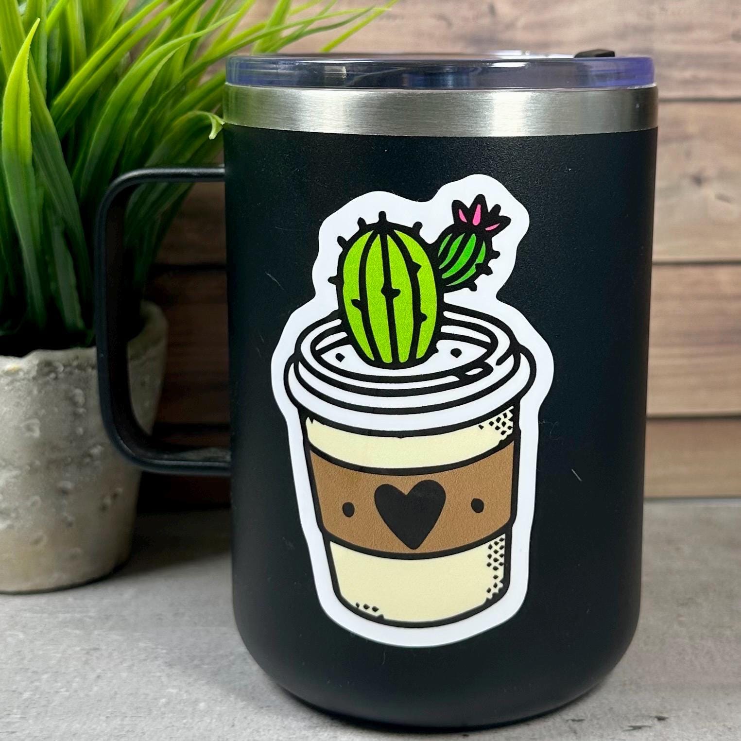 Cactus Coffee Cup Sticker: Waterproof Vinyl Decal (3.5x2.25")