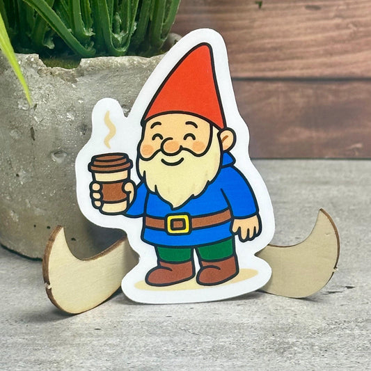 Cute Gnome Coffee Sticker - Waterproof Vinyl Decal, 3in