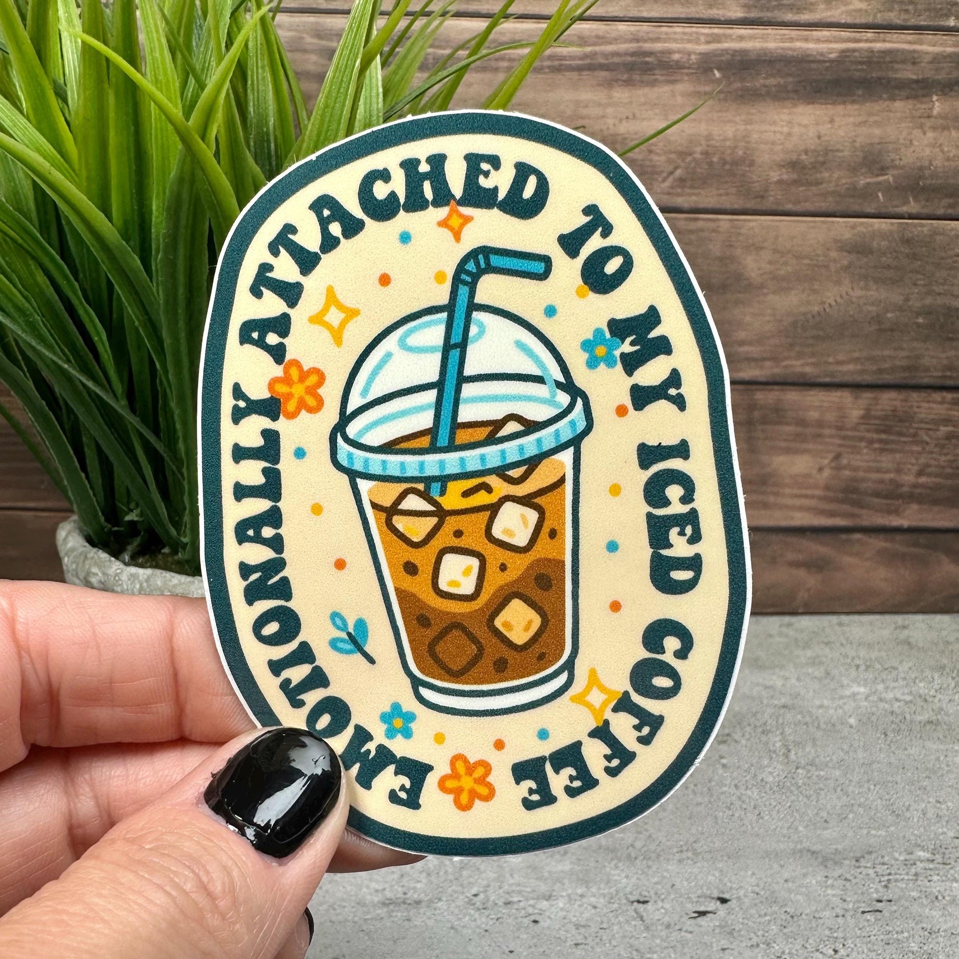 Emotionally Attached to my Iced Coffee, Adult Humor Vinyl Sticker, (3.5x 2.5in Waterproof)
