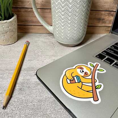 Cute Sloth Coffee Sticker: 3in x 2.5in Waterproof Vinyl Decal