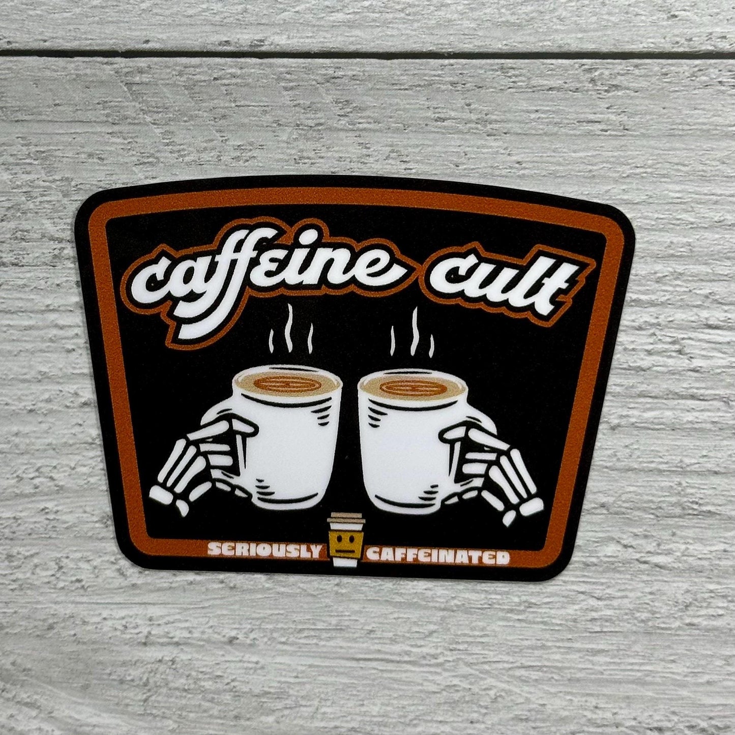 Coffee Cult Sticker: Waterproof Vinyl Decal (3x2 Inches, Glossy)