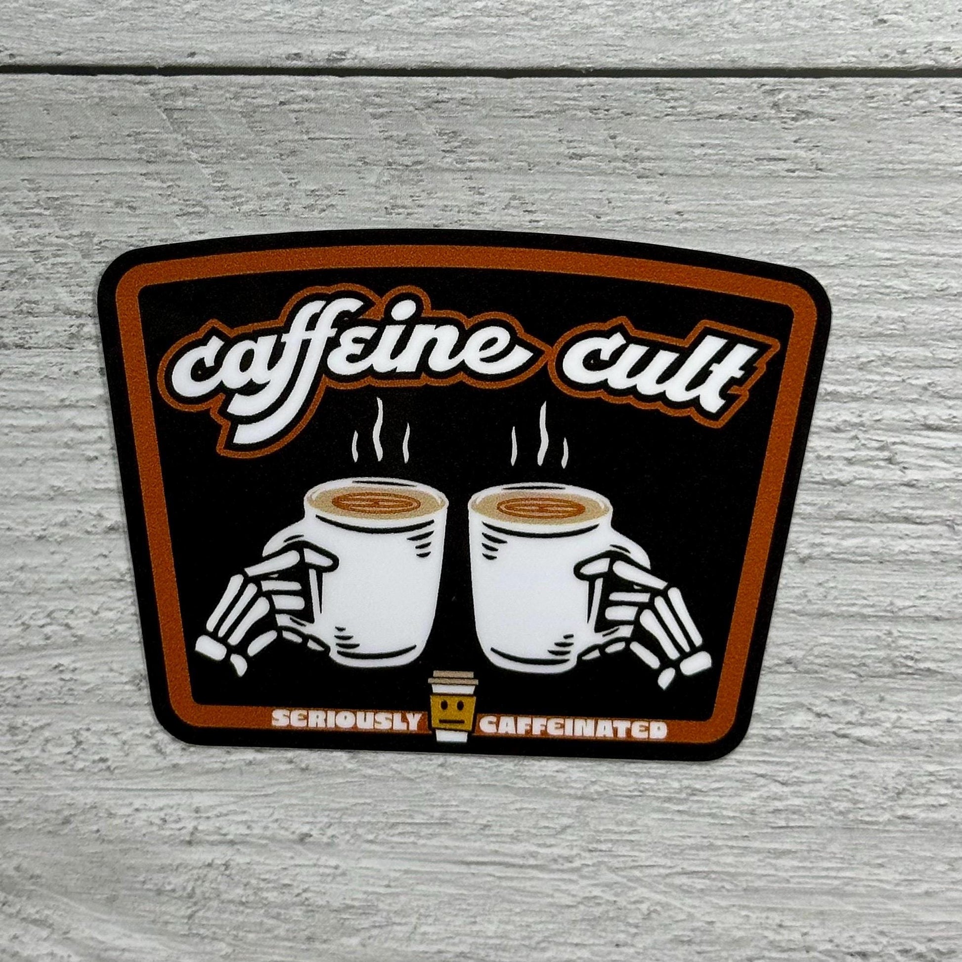 Coffee Cult Sticker: Waterproof Vinyl Decal (3x2 Inches, Glossy)