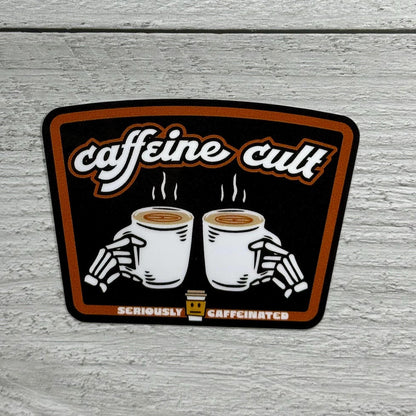 Coffee Cult Sticker: Waterproof Vinyl Decal (3x2 Inches, Glossy)