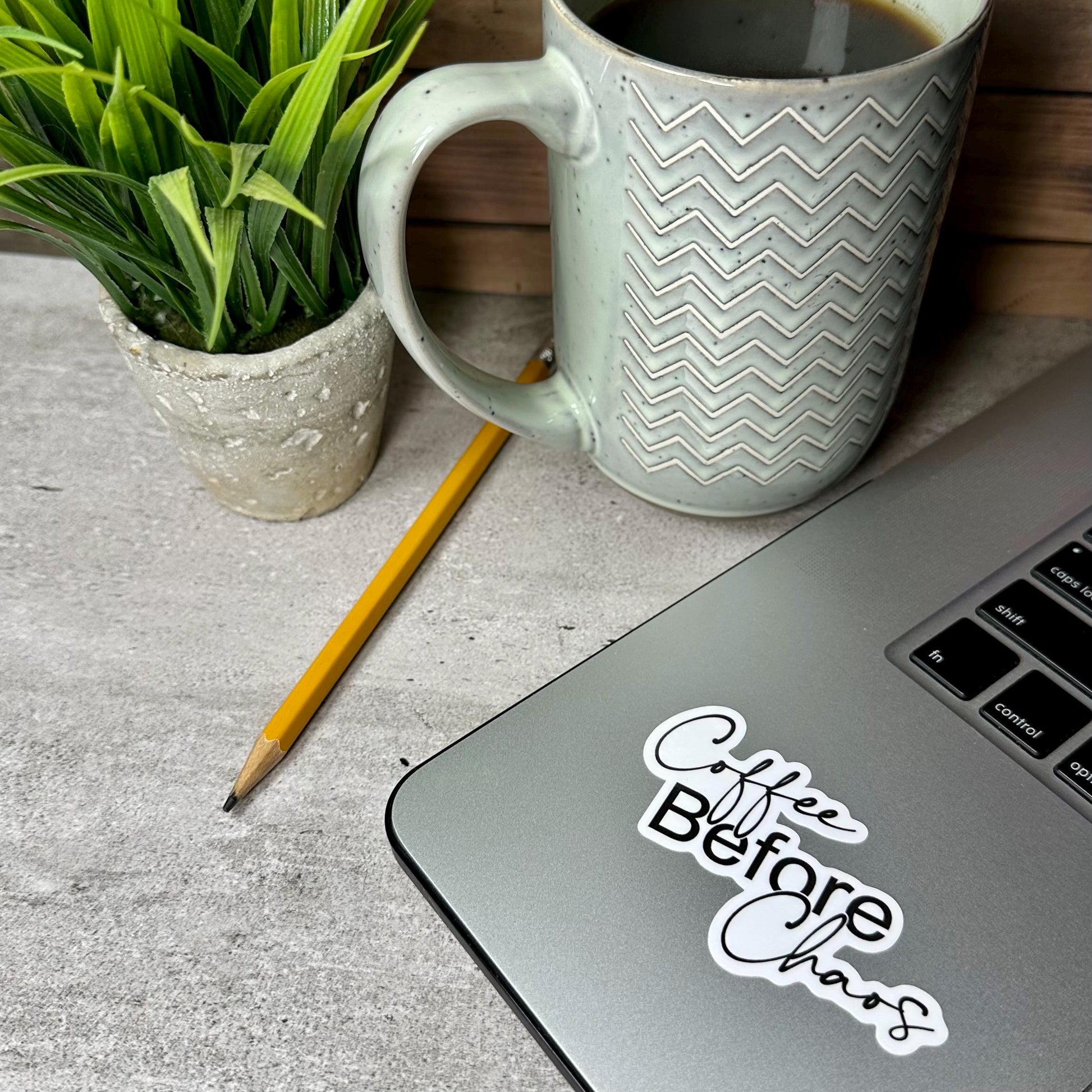 Coffee Before Chaos Sticker: Waterproof Vinyl Decal (3in x 2in)