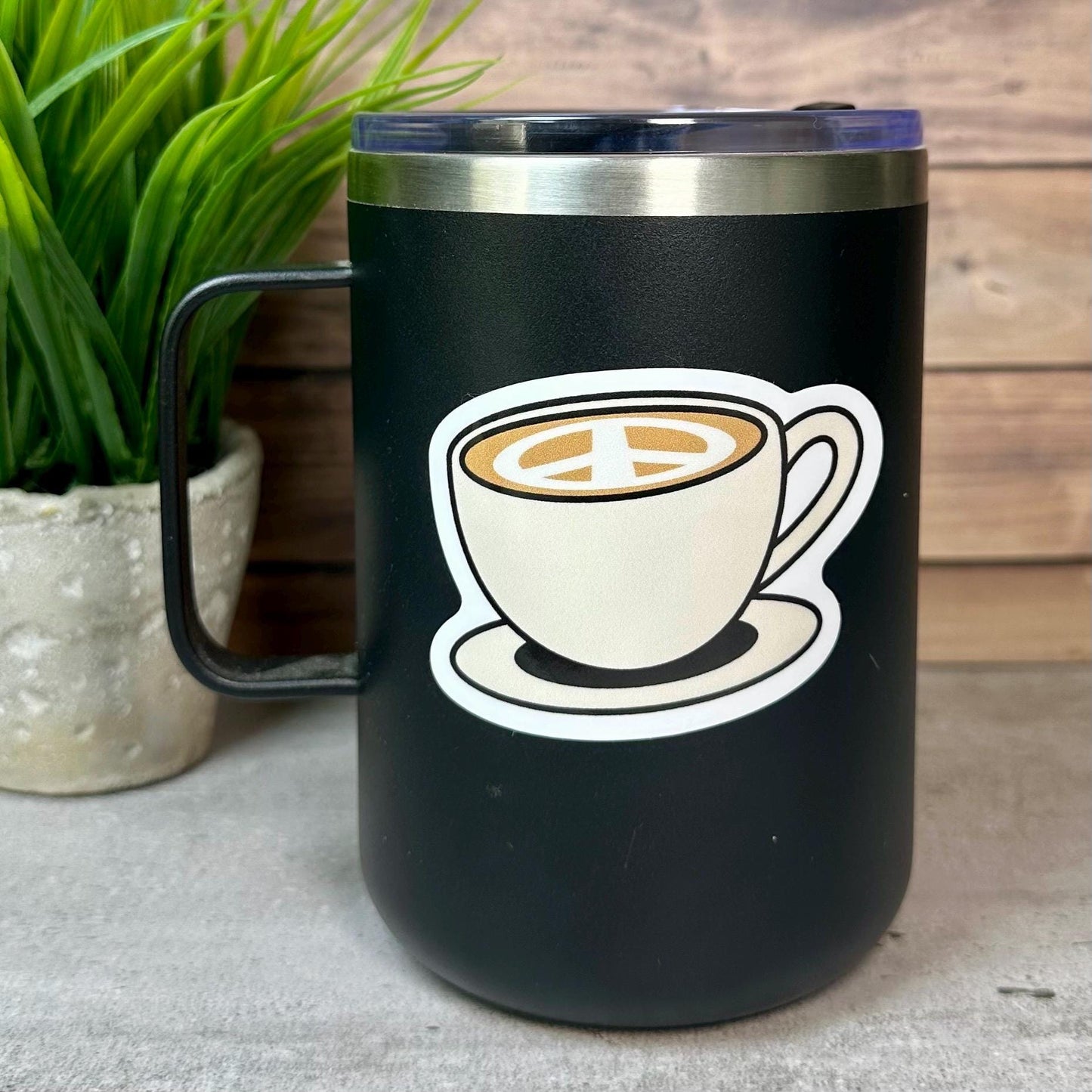 Coffee Cup Sticker: Peace Sign Design - Waterproof Vinyl Decal