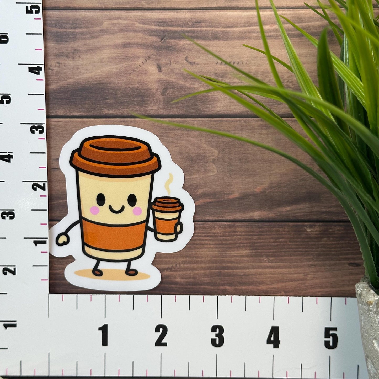 Coffee Drinking Coffee Vinyl Sticker, Cute Design (3in x 2.5in, Waterproof)
