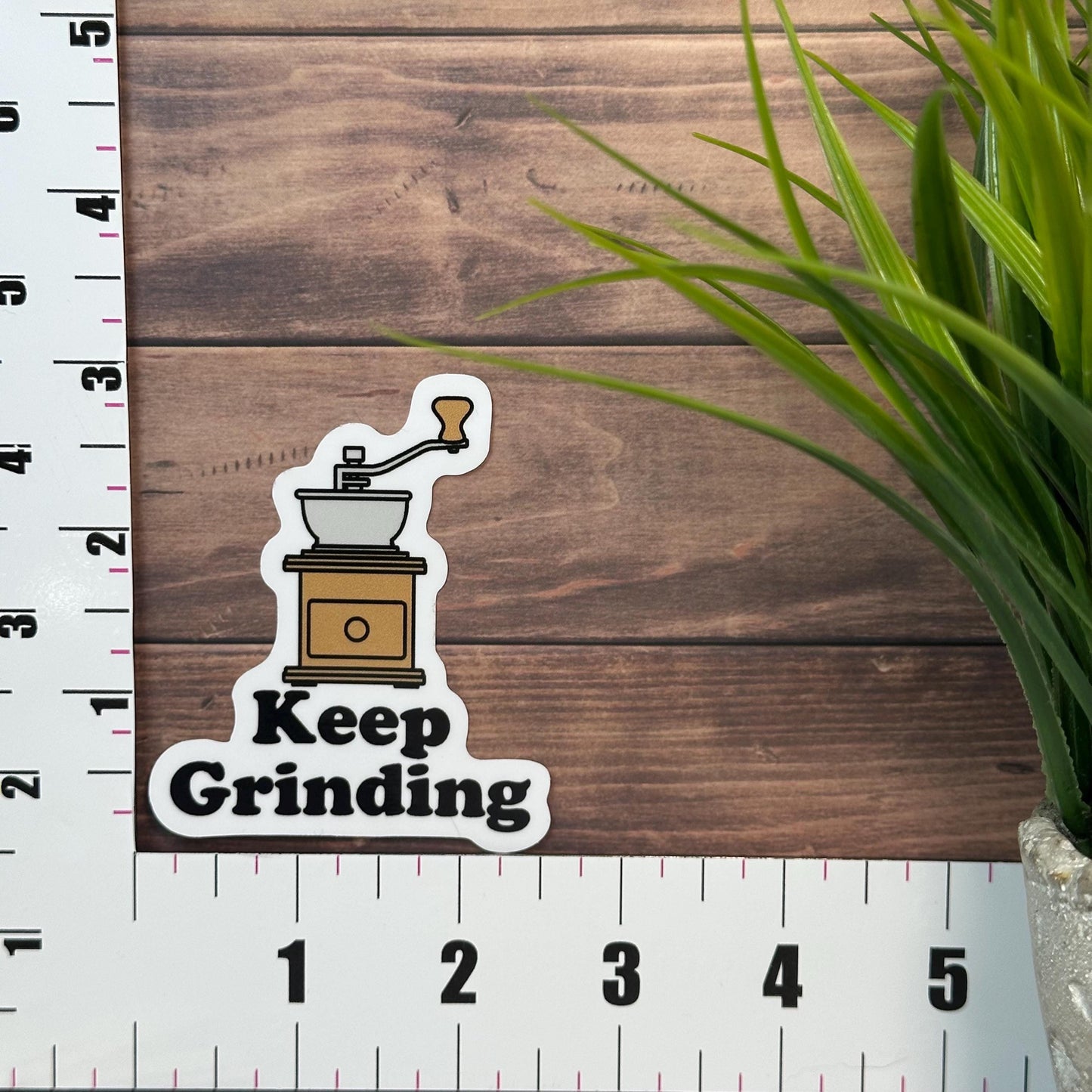 Coffee Grinder Sticker: Vintage Keep Grinding Design (Waterproof Vinyl 2.5x3in)