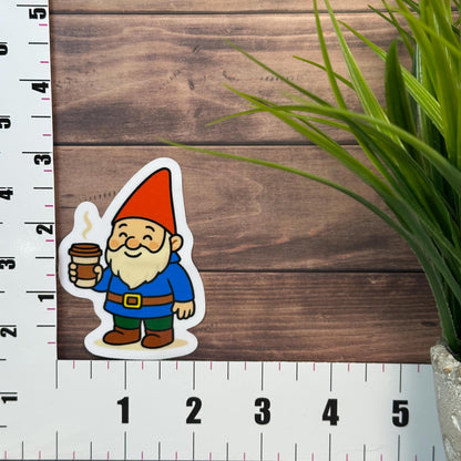 Cute Gnome Coffee Sticker - Waterproof Vinyl Decal, 3in