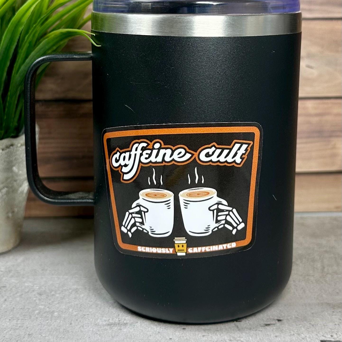 Coffee Cult Sticker: Waterproof Vinyl Decal (3x2 Inches, Glossy)