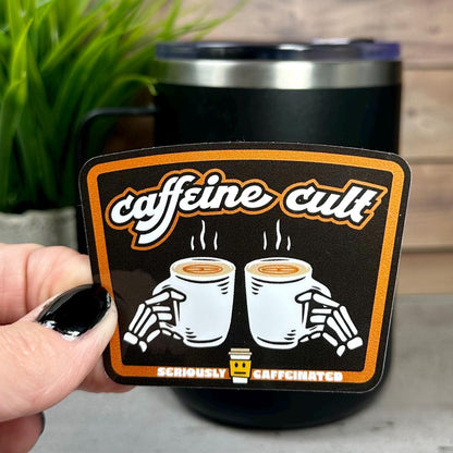 Coffee Cult Sticker: Waterproof Vinyl Decal (3x2 Inches, Glossy)