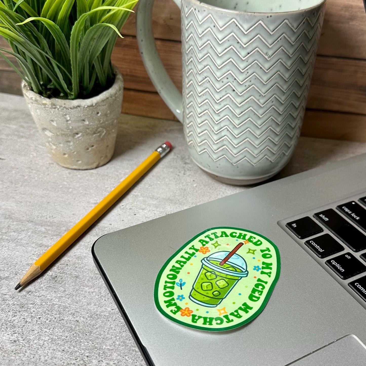 Emotionally Attached Iced Matcha Sticker -Cute Coffee Decor, Waterproof 3.5x2.5in