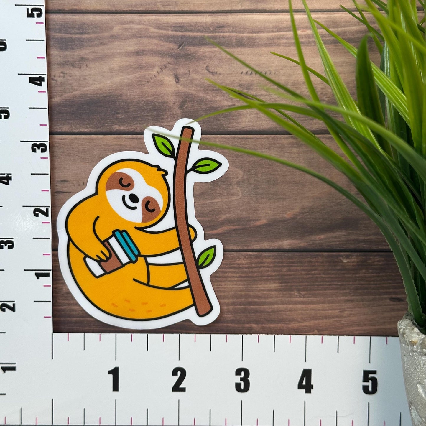 Cute Sloth Coffee Sticker: 3in x 2.5in Waterproof Vinyl Decal